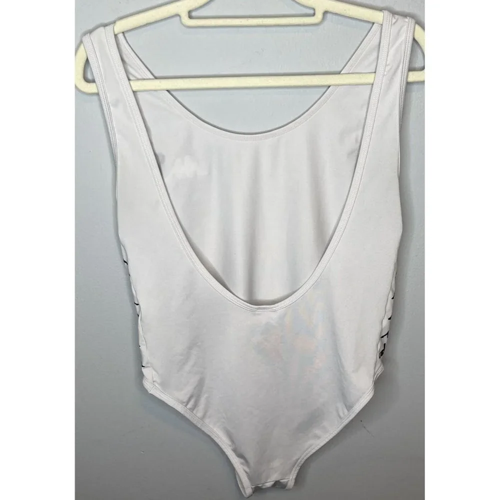 Kappa Bodysuit Women’s Medium White Black Top Low Back Sleeveless Shirt - Picture 2 of 6